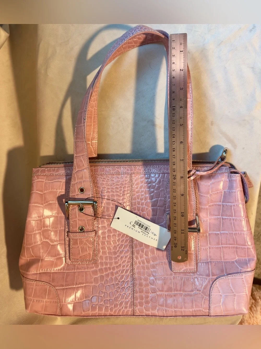 Charter Club Pink Croc-Embossed Leather Tote